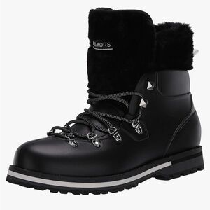 Michael Kors Black Lanis Faux Fur Trim Waterproof Lace-Up Boot (Women)
